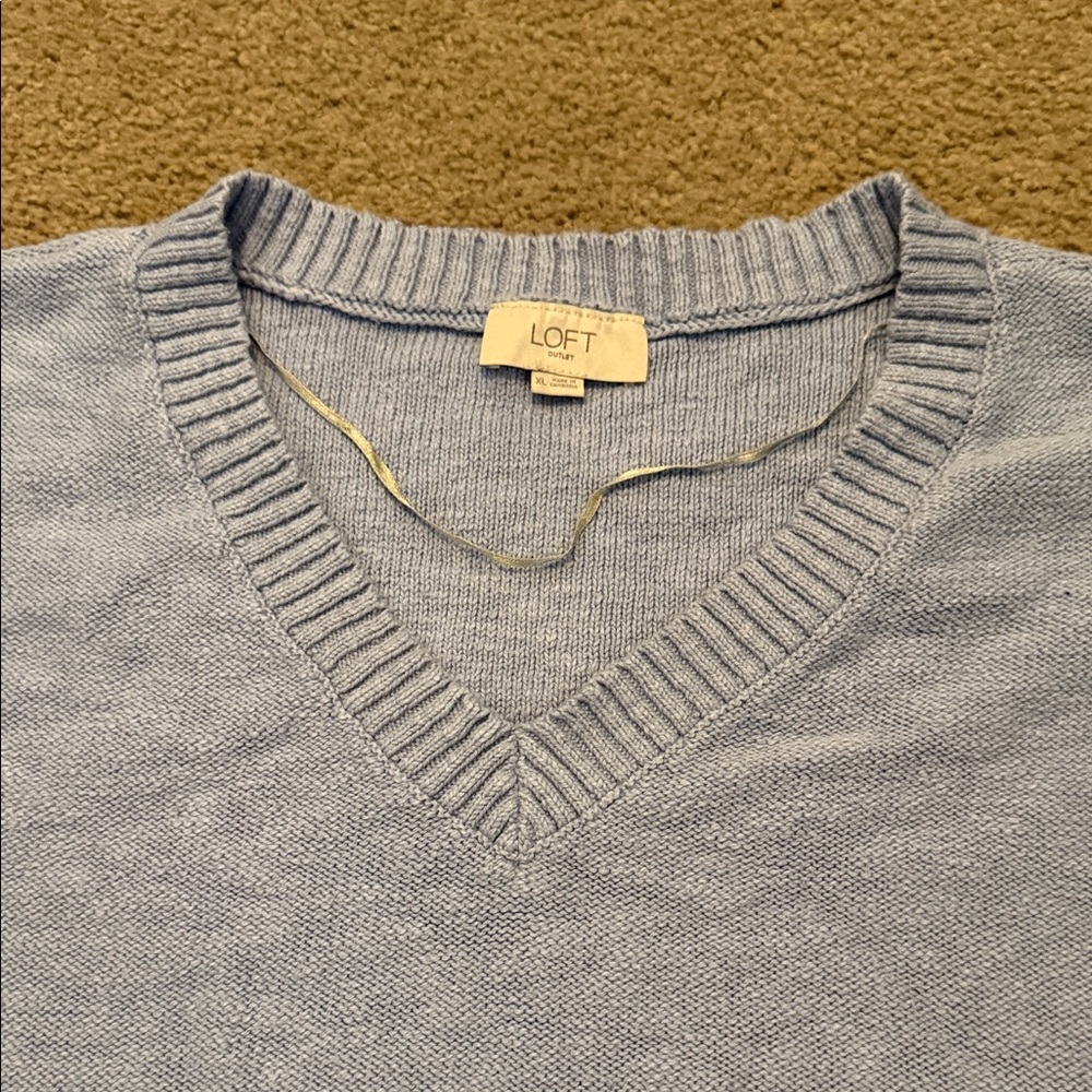 LOFT Light Blue V-Neck Short Sleeve Sweater - Picture 3 of 8